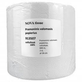 Industriālais papīrs ar perforāciju, celuloze 100%, 600 m, 2 slānis, platums 26 cm, Nova tissue 913507